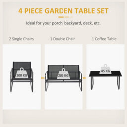 Outsunny 4 Piece Garden Furniture Set Patio Sofa Set W/ Chairs, Glass Top Table - thumbnail 4