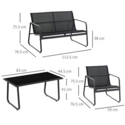 Outsunny 4 Piece Garden Furniture Set Patio Sofa Set W/ Chairs, Glass Top Table - thumbnail 3