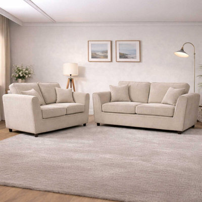 Furnishings For Less UK Ascot 3 + 2 Seater Sofa Set Chenille Fabric Beige - image 1