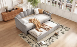 Matteo Grey Velvet 3Ft Single Upholstered Daybed With Pull-Out Trundle - Space-Saving Guest Bed - thumbnail 9