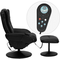 Fwstyle Black Faux Leather Heated Massaging Reclining Armchair With Stool - thumbnail 5