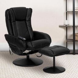 Fwstyle Black Faux Leather Heated Massaging Reclining Armchair With Stool - thumbnail 1