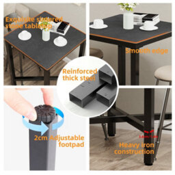 Fativo L70 X W70 X H105 Cm Tall Sintered Stone Square Bar Table Kitchen Dining Table Cocktail Hour Social Gathering, Black - thumbnail 3