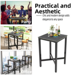 Fativo L70 X W70 X H105 Cm Tall Sintered Stone Square Bar Table Kitchen Dining Table Cocktail Hour Social Gathering, Black - thumbnail 5