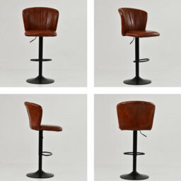 Lakeland Furniture Chelsea Vintage Brown Faxu Leather Bar Stool Black Gas Lift Base - thumbnail 2