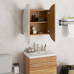 Berkfield Bathroom Cabinet With Round Mirror&led Oak 47X47X17.5 Cm - thumbnail 4