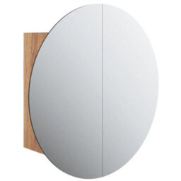 Berkfield Bathroom Cabinet With Round Mirror&led Oak 47X47X17.5 Cm - thumbnail 2