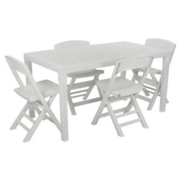 Urbn-Garden White Plastic Rattan Patio Dining Table & 4 Folding Chairs Outdoor Garden Furniture Sets - thumbnail 3