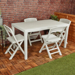 Urbn-Garden White Plastic Rattan Patio Dining Table & 4 Folding Chairs Outdoor Garden Furniture Sets - thumbnail 1