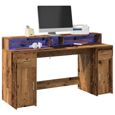 Berkfield Desk With Led Lights Old Wood 160X55X91 Cm Engineered Wood - image 1