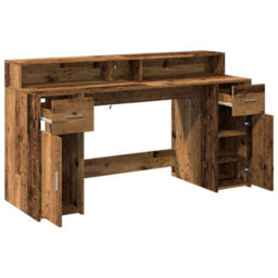 Berkfield Desk With Led Lights Old Wood 160X55X91 Cm Engineered Wood - thumbnail 9