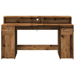 Berkfield Desk With Led Lights Old Wood 160X55X91 Cm Engineered Wood - thumbnail 6