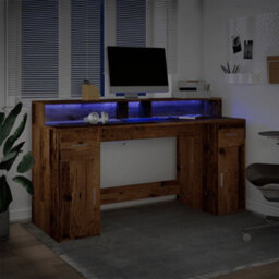 Berkfield Desk With Led Lights Old Wood 160X55X91 Cm Engineered Wood - thumbnail 5