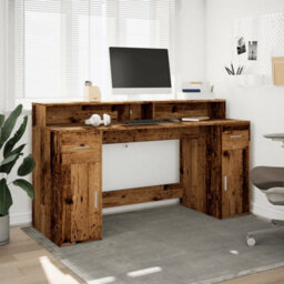 Berkfield Desk With Led Lights Old Wood 160X55X91 Cm Engineered Wood - thumbnail 4