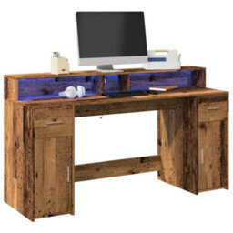 Berkfield Desk With Led Lights Old Wood 160X55X91 Cm Engineered Wood - thumbnail 1