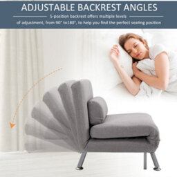 Wyld Haus Kano Fabric Grey Futon Sofa Chair - Adjustable Backrest, Single Bed Conversion, Soft-Touch Fabric - thumbnail 4