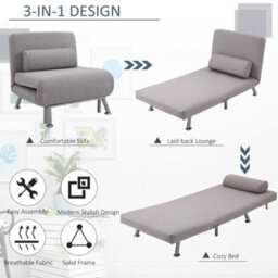 Wyld Haus Kano Fabric Grey Futon Sofa Chair - Adjustable Backrest, Single Bed Conversion, Soft-Touch Fabric - thumbnail 7