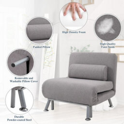 Wyld Haus Kano Fabric Grey Futon Sofa Chair - Adjustable Backrest, Single Bed Conversion, Soft-Touch Fabric - thumbnail 5