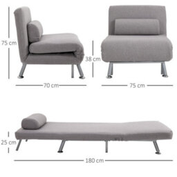 Wyld Haus Kano Fabric Grey Futon Sofa Chair - Adjustable Backrest, Single Bed Conversion, Soft-Touch Fabric - thumbnail 3