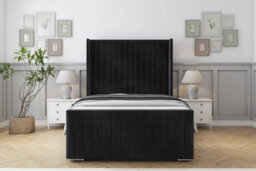 "Sloomy Marlborough Black Naples Bed Frame With 50""  Upholstered Wingback Headboard 6' Super King" - thumbnail 1