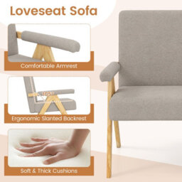 Costway Loveseat Sofa Chair Upholstered Sherpa Couch With Armrests-Grey - thumbnail 4