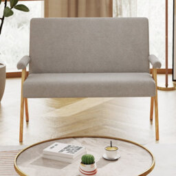 Costway Loveseat Sofa Chair Upholstered Sherpa Couch With Armrests-Grey - thumbnail 7