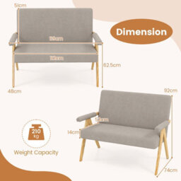 Costway Loveseat Sofa Chair Upholstered Sherpa Couch With Armrests-Grey - thumbnail 2