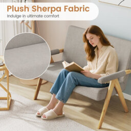 Costway Loveseat Sofa Chair Upholstered Sherpa Couch With Armrests-Grey - thumbnail 3