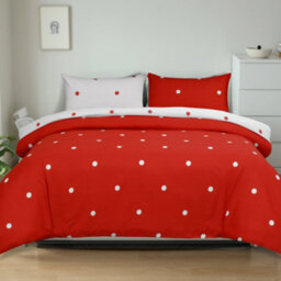 Aspire Homeware Printed Microfiber Duvet Cover Set, Red & White Dotted Reversible, King, (L)220Cm X (W)230Cm - thumbnail 1