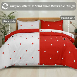 Aspire Homeware Printed Microfiber Duvet Cover Set, Red & White Dotted Reversible, King, (L)220Cm X (W)230Cm - thumbnail 2