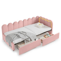 Modernluxe 3Ft Single Daybed, 90 X190Cm, With Smart Rgb Led Lights And Drawers, Reversible Side Panel, Velvet, Pink - thumbnail 9