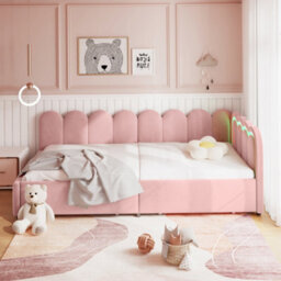 Modernluxe 3Ft Single Daybed, 90 X190Cm, With Smart Rgb Led Lights And Drawers, Reversible Side Panel, Velvet, Pink - thumbnail 3