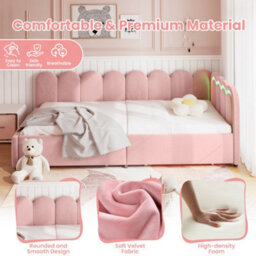 Modernluxe 3Ft Single Daybed, 90 X190Cm, With Smart Rgb Led Lights And Drawers, Reversible Side Panel, Velvet, Pink - thumbnail 6