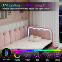 Modernluxe 3Ft Single Daybed, 90 X190Cm, With Smart Rgb Led Lights And Drawers, Reversible Side Panel, Velvet, Pink - thumbnail 7