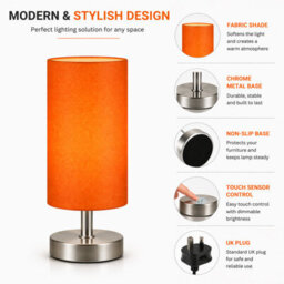 Billtix Pink Bedside Touch Table Lamp Dimmable Led Desk Light Fabric Shade Chrome Base Modern Bedroom Night Light Decorative Lamp - thumbnail 7