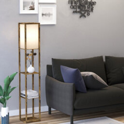 Homcom Floor Lamp Reading Lamp With 3-Tier Storage Shelf For Home Office Brown - thumbnail 7