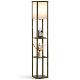 Homcom Floor Lamp Reading Lamp With 3-Tier Storage Shelf For Home Office Brown - thumbnail 2