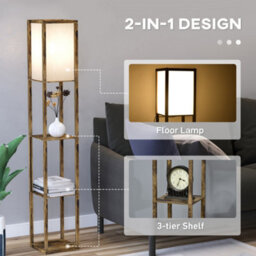 Homcom Floor Lamp Reading Lamp With 3-Tier Storage Shelf For Home Office Brown - thumbnail 4
