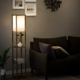 Homcom Floor Lamp Reading Lamp With 3-Tier Storage Shelf For Home Office Brown