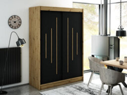 Arte Leto Y Contemporary 2 Sliding Door Wardrobe 5 Shelves 2 Rails Black Matt And Oak Effect (H)2000mm (W)1500mm (D)620mm - thumbnail 2