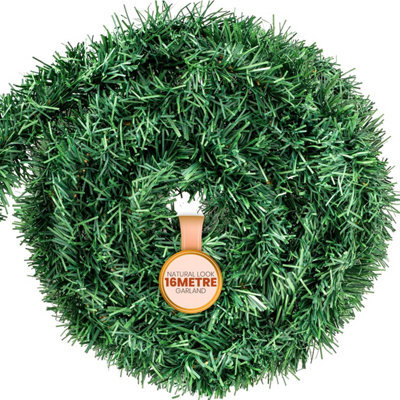 Pelle & Sol Extra-Long 16M (52Ft) Green Tinsel Christmas Garland - Flexible Plain Pvc Foliage For Trees, Mantels & Outdoor Decor - image 1
