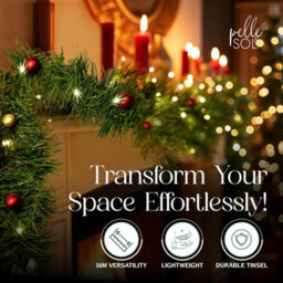 Pelle & Sol Extra-Long 16M (52Ft) Green Tinsel Christmas Garland - Flexible Plain Pvc Foliage For Trees, Mantels & Outdoor Decor - thumbnail 4