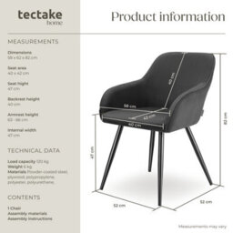 Tectake 1 Dining Chair Marilyn - Corduroy Look, Upholstered, Armchair, Continuous Backrest  - Anthracite/black - thumbnail 6