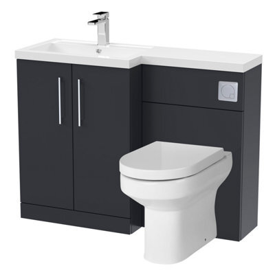 Level Bathroom Bundle Floor Standing Vanity Basin And Wc Unit With Pan, Seat And Cistern - Left Hand - Dark Grey - Balterley - image 1