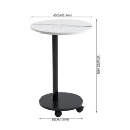 2 Tier Compact Sofa Side End Table Coffee Laptop Tables Living Room W/ Wheels  White Marble - thumbnail 2