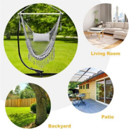Light Grey Hammock Chair,mesh Swing Chair, Cotton Rope Handwoven Chair With Collapsible Met - thumbnail 5