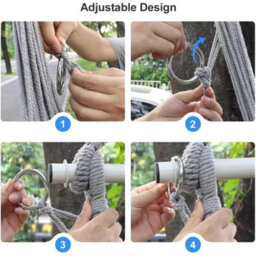 Light Grey Hammock Chair,mesh Swing Chair, Cotton Rope Handwoven Chair With Collapsible Met - thumbnail 2