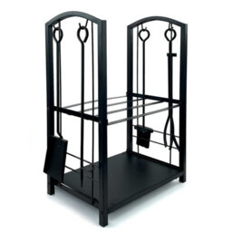 Crystals 2 Tier Firewood Rack Black Log Holder With Hooks & 4 Tools For Wood Storage - thumbnail 4
