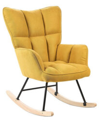 Beliani Rocking Armchair Yellow Polyester Upholstery Biscuit Tufting Wooden Skates, W71 X D83 X H104Cm - thumbnail 3