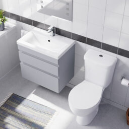 Nes Home Matte Grey 600mm Wall Hung 2 Drawers Vanity Unit & Close Coupled Toilet - thumbnail 4